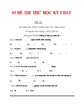 3 Đề thi thử học kỳ I môn Toán Lớp 12
